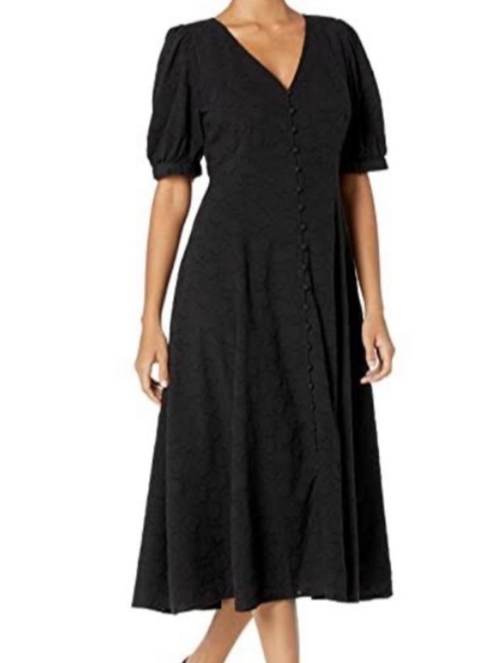 Madewell Black Jacquard Midi Dress Romantic Puff Sleeve Cottagecore Size 6